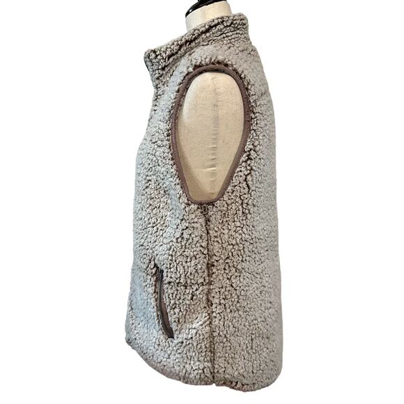 Thread + Supply Womens Large Sherpa Vest Gray Full Zip FrontPockets High Neck - Picture 4 of 14